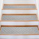 15 Pack 8" X 30" Non-Slip Carpet Stair Treads for Indoor Wooden Steps, Made of Polyester with Reusable Adhesive, Suitable for Kids Elders and Pets (Light Grey Lines)