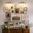 Brass Picture Lights for Wall, 18" Linear Picture Light Hardwired, 3-Light Brush Gold Art Light, Warm White 2700k Dimmable Picture Lamp, 270° Picture Frame Light for Bathroom, Living Room, Hallway, 18"-3 Bulb