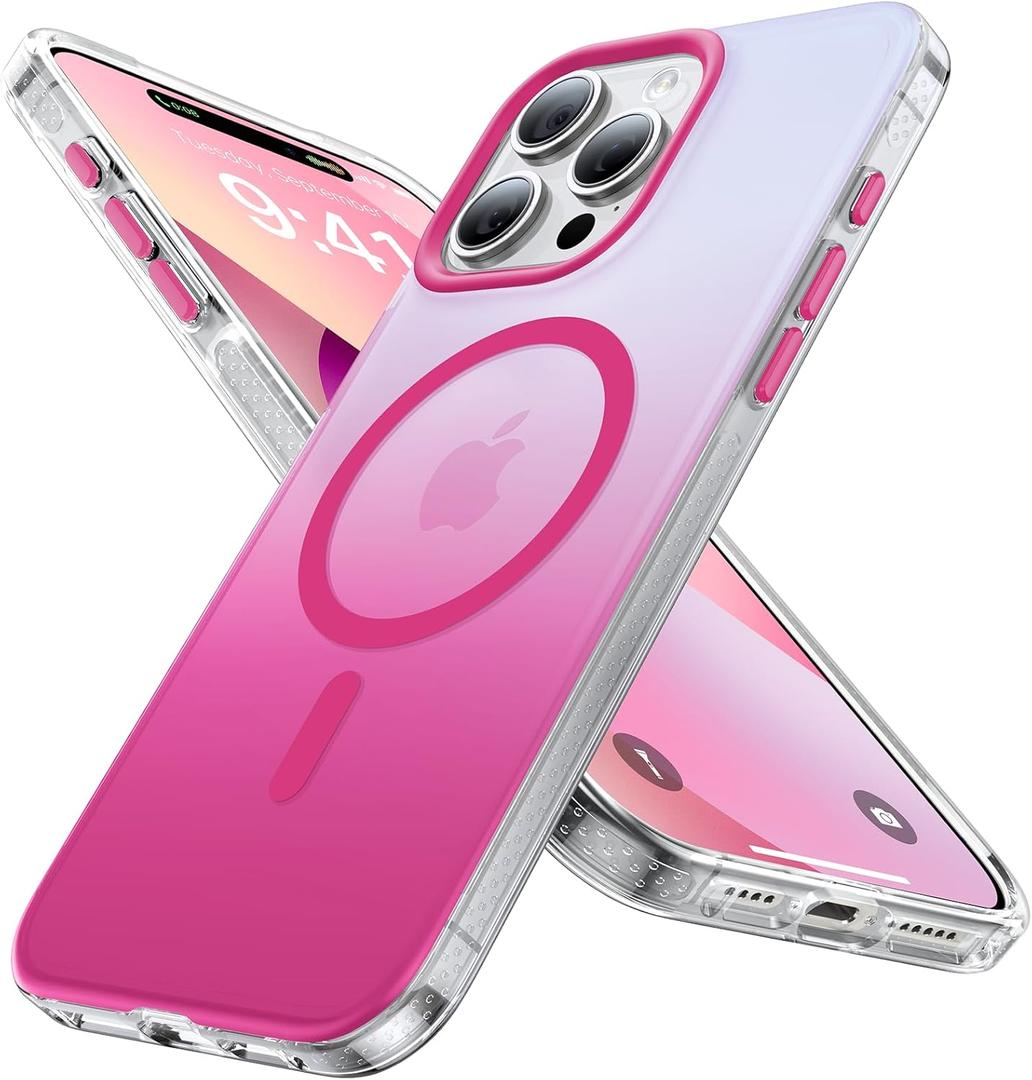 Magnetic for iPhone 14 Pro Max Case [Compatible with MagSafe] [10FT Military Grade Drop Tested] Slim Translucent Matte Case for iPhone 14 Pro Max Phone Case, Gradient Hotpink (6.7")