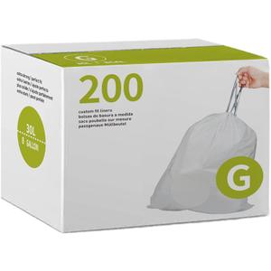 8 Gallon Code G 200 Count Drawstring Trash Bags 1.2 Mil THICK Heavy Duty | Compatible with simpleman Code G | White Garbage Can Liners 8 Gallon / 30 Liter Heavy Duty Plastic Trash Bags
