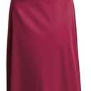 Women Satin Formal Long Dress Elegant Mock Neck Ruched Cocktail Wedding Guest Party Maxi Dress with Belt (Red, L)