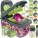 Ourokhome Veggie Chopper and Dicer with Container, Manual Hand Food Mandolin Slicer with 4 in 1 Handheld Vegetable Spiralizer for Zucchini, Potato, Onion, Essential Kitchen Gadgets (12 in 1, Gray)