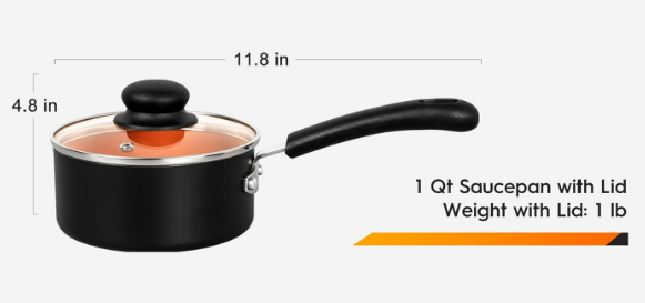 MICHELANGELO Nonstick Sauce Pan With Lid, 1QT Ceramic Saucepan, Copper Saucepans,PFAS-FREE Pot Set,Small Pots For Cooking,Multipurpose Cooking Pots Set For Home Kitchen,Dishwasher Safe