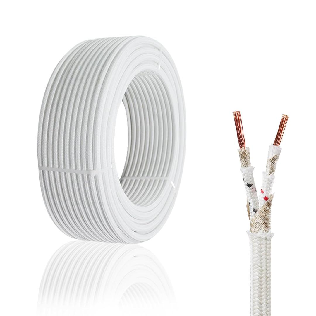 KToyeang 13 Gauge 2 Conductor High Temperature Wire 16.4Ft, -76-932 ℉ 13 AWG Mica Fiberglass 2 Core Copper Wire Insulated Heat Resistant High Temp Flexible Cable for Lamp Boiler Heater Kiln