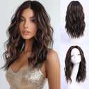 Medium Length Wavy Wigs for Women 18 Inch Middle Part Wavy Wig Natural Looking Synthetic Heat Resistant Fiber Wig for Daily Party Use (18 inch) (highlight)