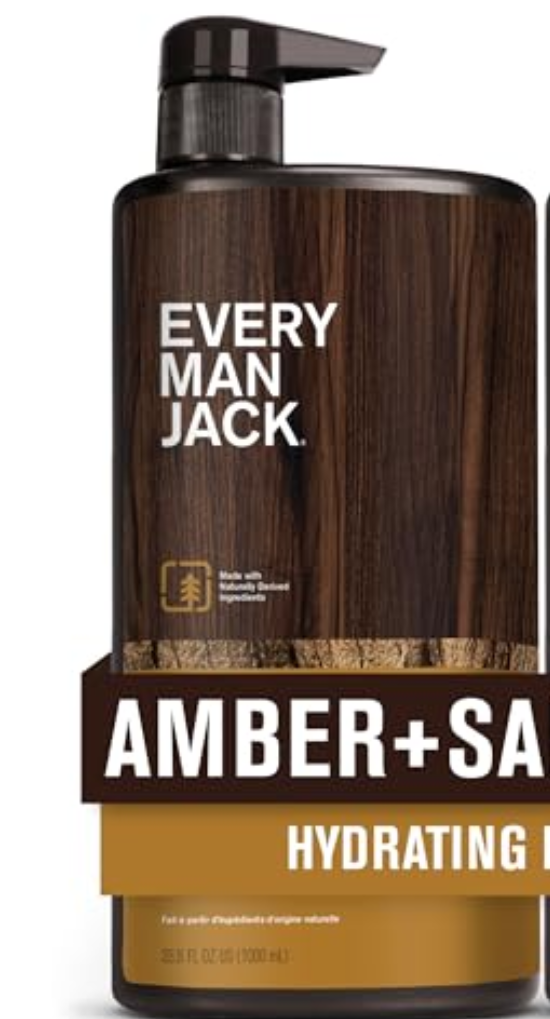Every Man Jack Nourishing Amber + Sandalwood Mens Body Wash for All Skin Types - Cleanse, Nourish, and Hydrate Skin with Naturally Derived Coconut, Glycerin - 33.8 fl oz