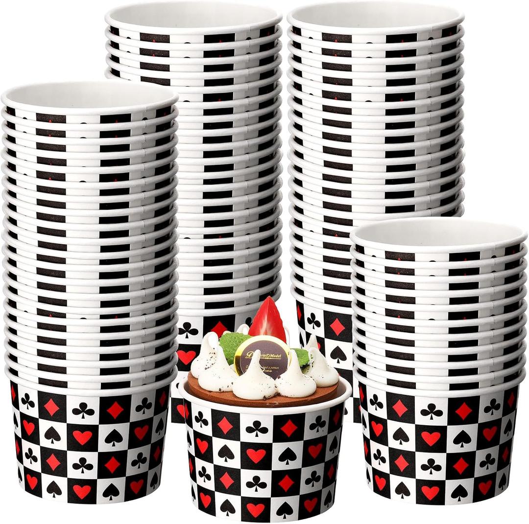 Funnymoom 50 Pack Casino Ice Cream Cups 9 oz Poker Disposable Dessert Bowls Paper Soup Bowls Playing Card Snack Cups for Hot or Cold Food for Las Vegas Game Night Casino Birthday Party Supplies