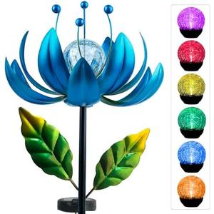 Solar Wind Spinner, 38 Inch Metal Stake Yard Spinners,Solar Powered Multi-Color LED Glass Ball with Kinetic Wind Sculpture Spinner Windmills for Yard