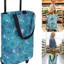 Rolling Shopping Bag, Small Shopping Cart with Wheels,Collapsible Portable Waterproof Tote for Market & Grocery RunsGift for Women & Seniors(Flower)
