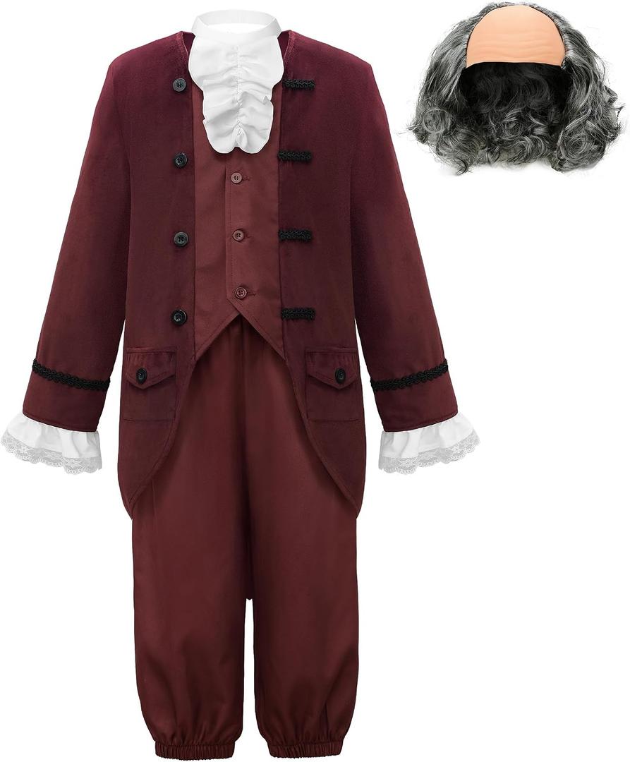 ReliBeauty Boys Benjamin Franklin Costume Kids with Wig, 150