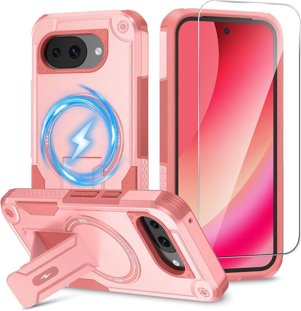 Caka for Google Pixel 10A Case with Stand and Screen Protector Pink