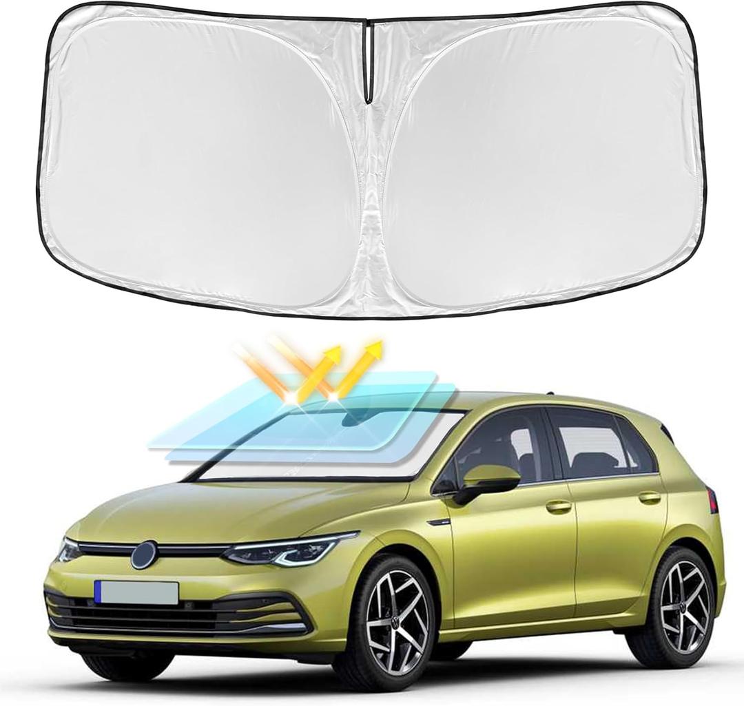 for Volkswagen Golf Mk8 2022-2025 Windshield Sun Shade - 4 Layers Car Sunshades for Front Windows Shade Cover Custom Fit Golf Mk8 Sun Visor 240T Retractable Shade Blocks UV Rays Car Accessories