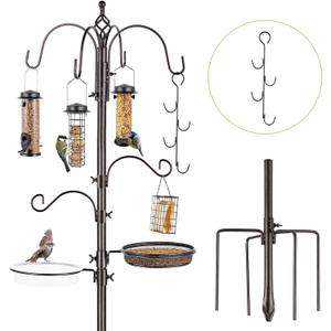 Bird Feeder Station with Suet Cage & Water Bowl Fruit Hook- Adjustable Pole, 6 Hanging Hooks for Wild Birds, Outdoor Garden Bird Feeding Kit, 94 Inch with 3 feeders & J hook kits