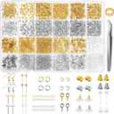 Earring Making Supplies Kit, Caffox 2900pcs Earring Hardware Pieces Repair Parts with Earring Hooks Posts Backs and Jump Rings for Making Earrings Studs and Jewelry Making (Silver & Gold)