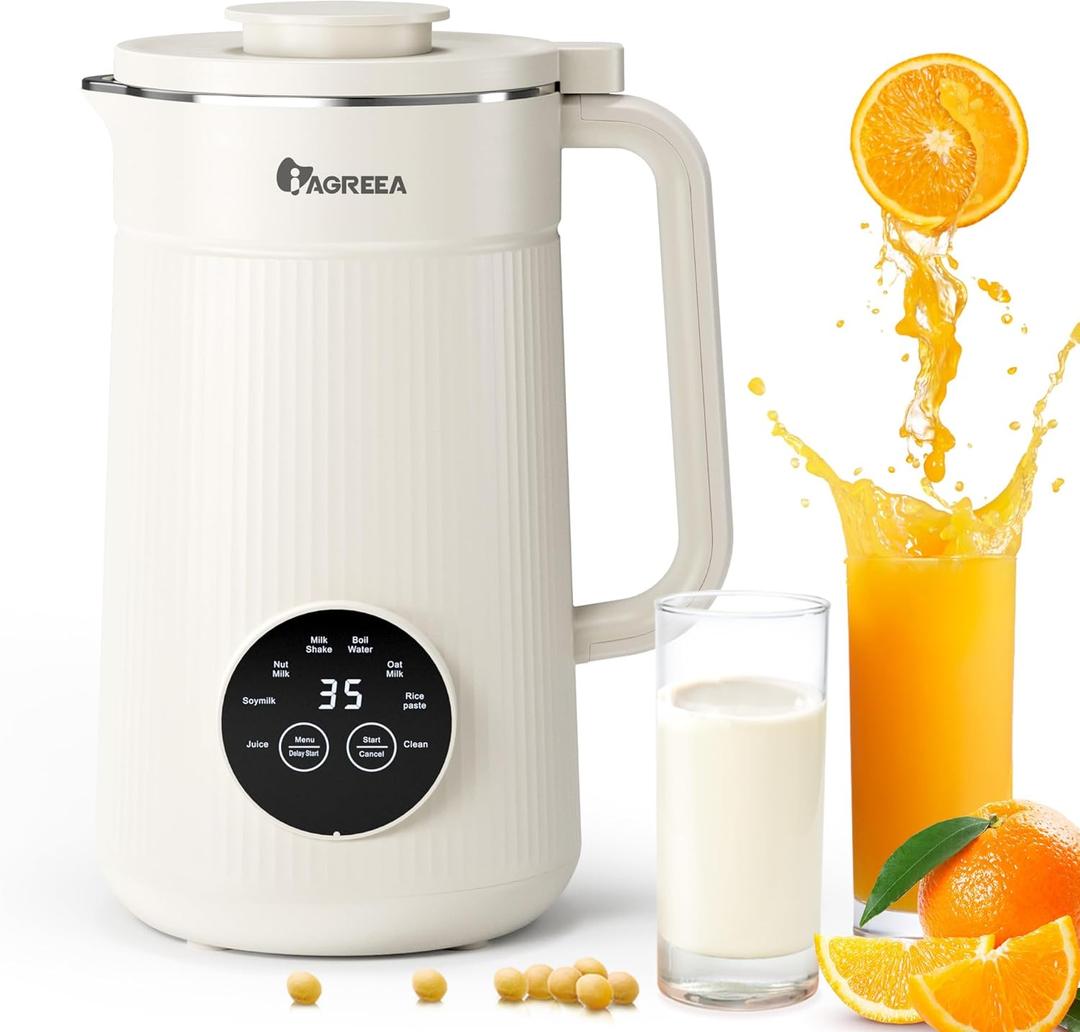IAGREEA 35 oz Nut Milk Maker Machine with 10 Blades, Automatic Homemade Almond, Oat, Soy, Plant-Based Milk and Dairy Free Beverages, Almond Maker, Self-cleaning, Keep Warm/12-Hour Delay (White)