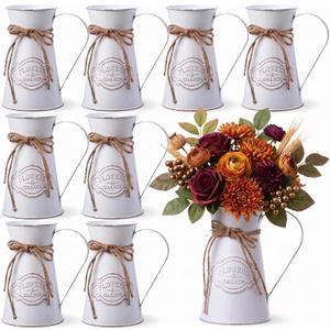 8 Pcs Metal Pitcher Jug Vase for Flower Farmhouse Rustic Milk Can 7. 87 Inch Flower Vintage Vase Pitcher Decor Kitchen Bathroom Decor for Home (White)