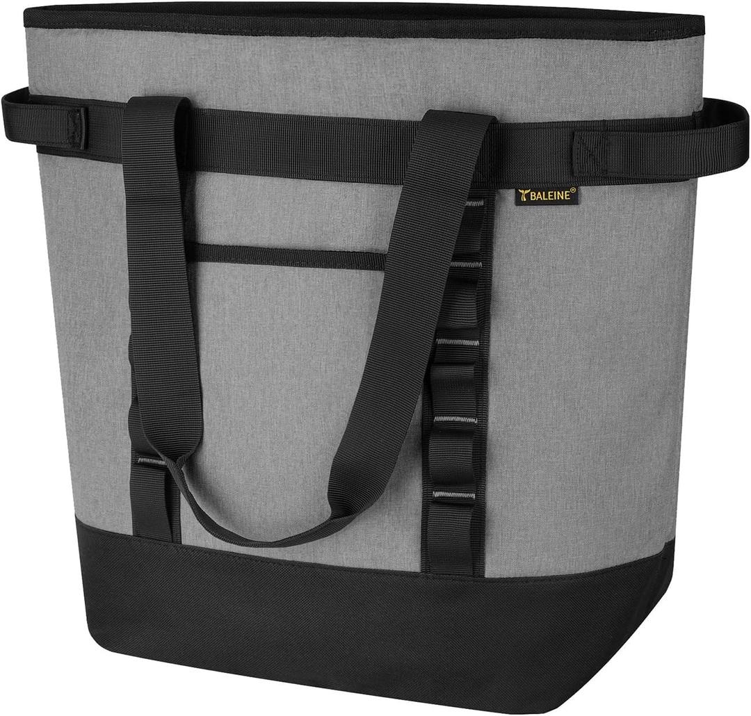 BALEINE Large 36-Can Cooler Bags Insulated, PEVA Soft Cooler Tote Bag, Insulated Grocery Bags with Zippered Top (8.5 Gallon, Grey)