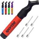 SPORTBIT Ball Pump for Sports Balls - Push & Pull Inflating System - Hand Pump for All Exercise Balls - Volleyball Pump, Basketball Inflator, Football & Soccer Ball Air Pump - Goes with 5 Needles Set (Red)
