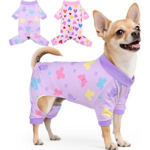 Glittme 2PACK Dog Pajamas Soft Dogs Clothes for X-Small Dogs Elastic Cats Apparel Breathable Dog Pjs for Puppy, X-Small