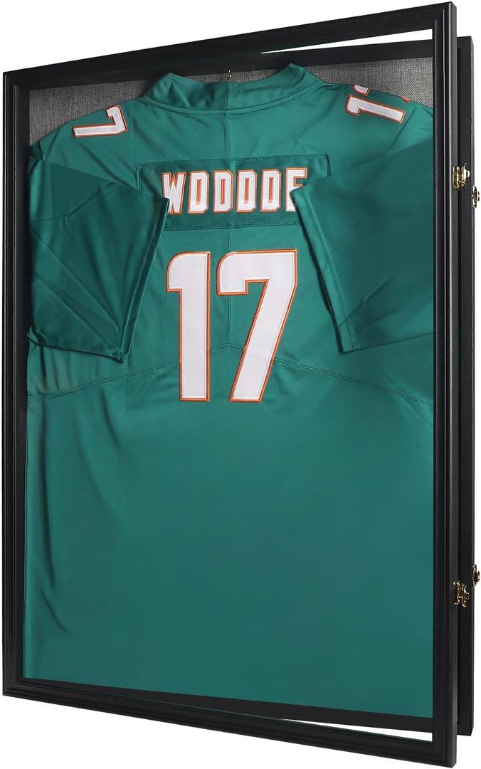 VERANI Jersey Frame Display Case - Jersey Display Frame - Jersey Shadow Box with 98% Uv Protection Acrylic for Baseball Basketball Football Hockey Soccer Sport Shirt and Uniform-Large-Black