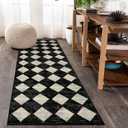 Lahome Washable Kitchen Runner Rug, 2x7 Black and White Hallway Runner Rugs with Rubber Backing Bathroom Runners, Moroccan Trellis Soft Non Slip Stain Resistance Carpet Runners for Entryway Bedside