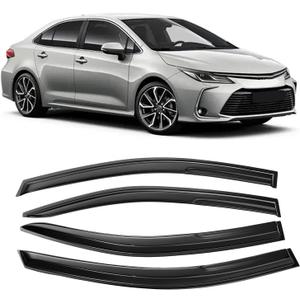 Tape-On Dark Tinted Side Window Visor Deflectors Vent Rain Guards Designed for Toyota Corolla Sedan 2019 2020 2021 2022 20234pcs