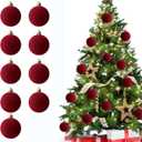9 Pcs Red Velvet Christmas Balls, 3.15 Inch Christmas Tree Hanging Ball Decoration, Christmas Ornaments Balls for Family Party Holiday Wedding Xmas Home Decoration
