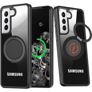 for Samsung Galaxy S21 Plus Magnetic Case [Compatible with Magsafe] Hard PC Back [Built-in Metal Magnetic Stand] Slim Fit Anti Yellow Clear Shockproof Protective Phone Cover, Black