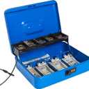 Jssmst Large Locking Cash Box with Money Tray, Metal Money Box with Combination Lock, Code Lock Box Blue Money Safe, SM-CB02305XL