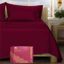 Mayfair Linen 100% Egyptian Cotton Queen Sheet Set  Luxury 1200 High Thread Count Egyptian Cotton Sheets Queen Size (4 PC, Burgundy), Silky Soft, Cooling, 17" Deep Pocket Sateen Weave Hotel Bedding