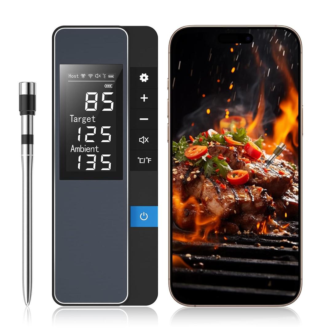 Smart Bluetooth Wireless Meat Thermometer, Real-Time Monitoring Control Digital Thermometer with Smart App, Meat Probe IP67 Waterproof High Accuracy Perfect for BBQ, Oven, Grill & Smoker
