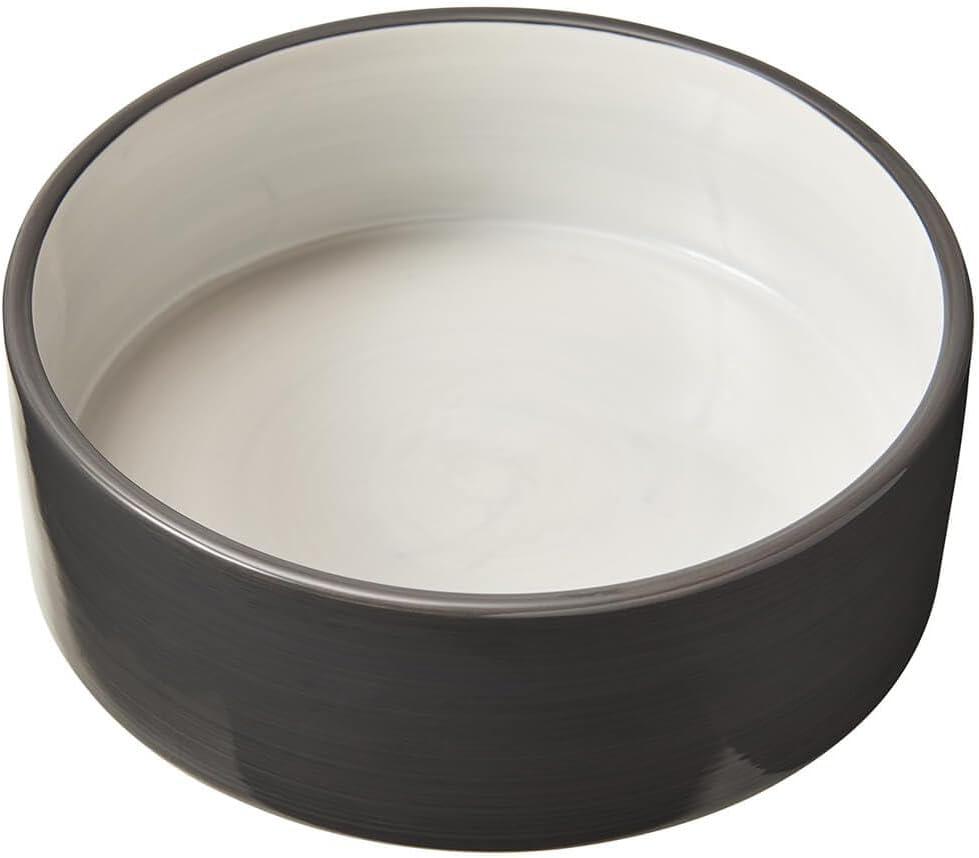 SPOT Two Tone Gray Dog Dish - Round Ceramic Food/Water Bowl for Pets, Stoneware Dish with High Walls, Ideal for Medium Dogs, Reptiles & Other Pets, Dishwasher Safe - 7in, 5 Cups (40oz)