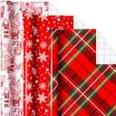 MAYPLUSS Christmas Wrapping Paper Rolls - 17" X 120" Per Roll - Classic Vintage Funky Red Santa Claus, Snowflakes, and Plaid Pattern Christmas Gift Wrap Present Paper for Holiday, Festive Celebrations