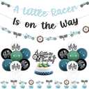 Race Car Baby Shower Decorations for Boys, A Little Racer Is on the Way Banner, Racing Car Cake Decorations and Balloons, Boys Retro Race Car Baby Shower Party Supplies