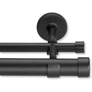 MODE Cambria Designer Series - Premium 7 foot Custom Double Curtain Rod - 1-1/8 inch Large Diameter - Non-Adjustable for a Seamless Look - Premium Designer Brackets and End Caps - Satin Black Finish
