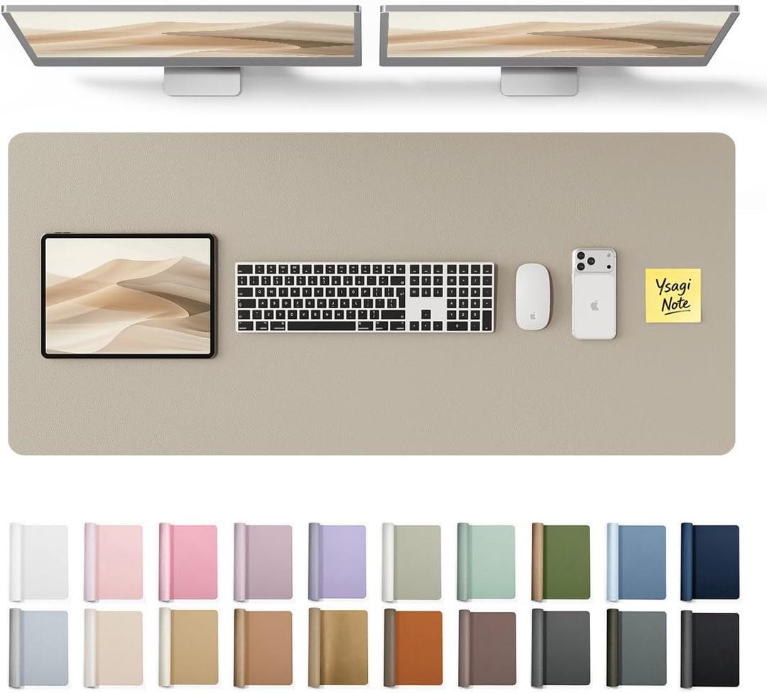 YSAGi Leather Desk Protector, Office Mat, Large Mouse Mat, Non-Slip PU Leather Blotter, Laptop Pad, Waterproof Writing Pad for Office and Home (Olive Beige, 47" x 17")