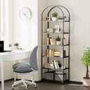 Homhedy Bookshelf Arched Display Racks,Metal Bookcase,Tempered Glass Shelves,Storage Rack Shelf for Home Office,Living Room,Bedroom, Bathroom,Modern Style (Black, 11.8" D x 23.6" W x 73.6" H)