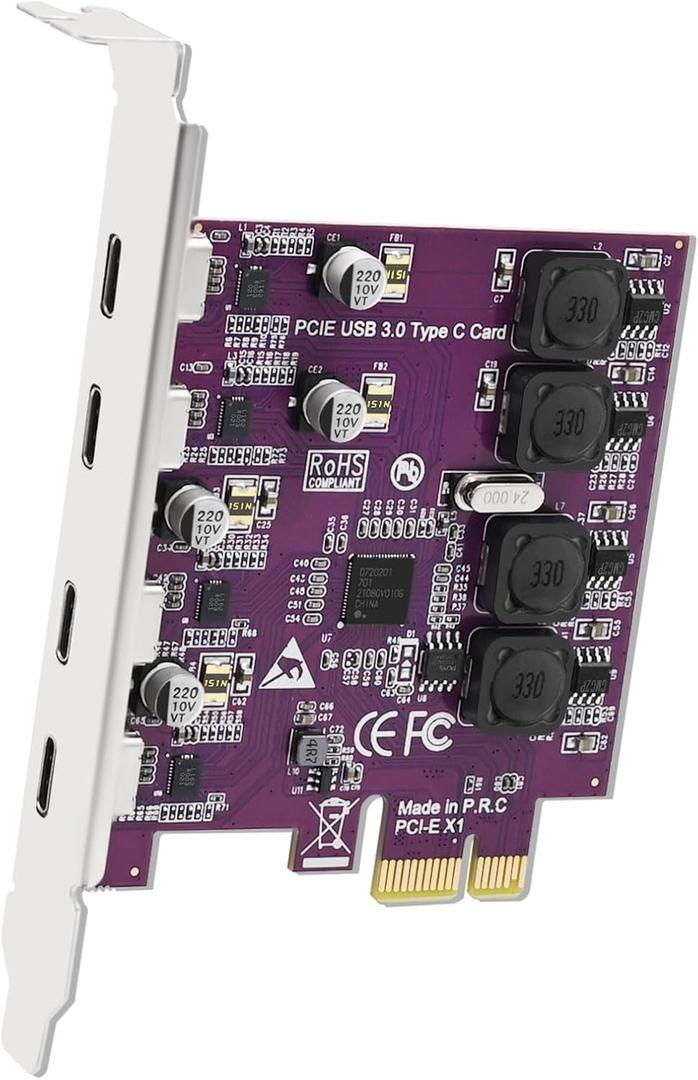 FebSmart 4X 5Gbps USBC Ports PCI Express USB 3.0 Expansion Card for Windows 11, 10, 8.x, 7, Vista, XP Desktop PCs, Built in SelfPowered Technology, No Need Additional Power Supply (FSU304CPro)