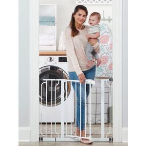 Regalo Safety 29-38.5" Baby Gate for Doorways & Bottom of Stairs, Pressure Mounted Baby Gate with Door for Babies, Toddlers & Pets, Tested & Safe for 30 Years, American Designed, American Owned, White