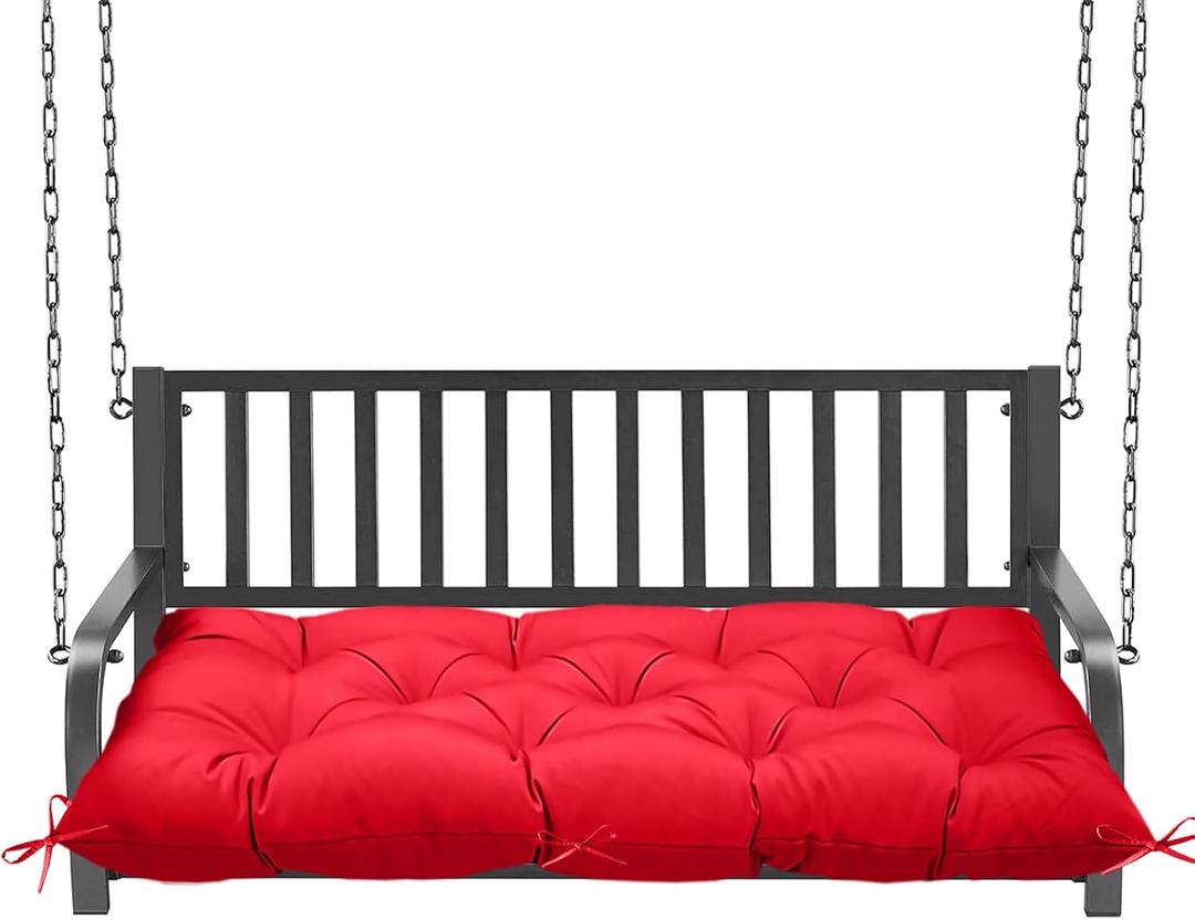 Outdoor Bench Cushion 47inches Waterproof & Fade Resistant Patio Furniture Cushions Tufted Fresh Porch Swing Lounger Loveseat Pads with Straps(Red-47x20in)
