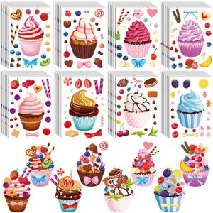 Karenhi 48 Sheets Scented Cupcake Stickers Scratch and Sniff Make a Cupcake Sheet Smelly Make Your Own Mix and Match Dessert Stickers for Kids DIY Baking Birthday Party Favors Craft Reward Supplies
