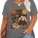 Plus Size Tops for Women Vintage Flower Graphic Tees Boho Floral Wildflowers Casual T Shirt Summer Short Sleeve Tops, Size XL