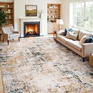 Rugflix 8x10 Washable Area Rugs, Neutral Boho Carpet Living Room Rug Non Slip Stain Resistant, Large Area Rug for Indoor Bedroom Dining Room Office, Brown/Beige/Grey