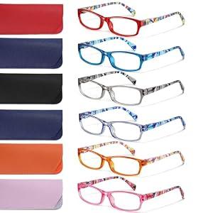 kunchu Reading Glasses for Women - Blue Light Blocking Spring Hinge Computer Readers Anti Glare UV Eyeglasses (MIX6, +2.50)