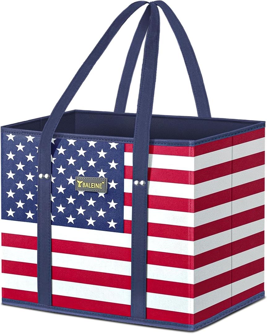 BALEINE 1Pk Reusable Grocery Bags, Foldable Shopping Bags for Groceries with Reinforced Bottom & Handles (Patriot Celebration)