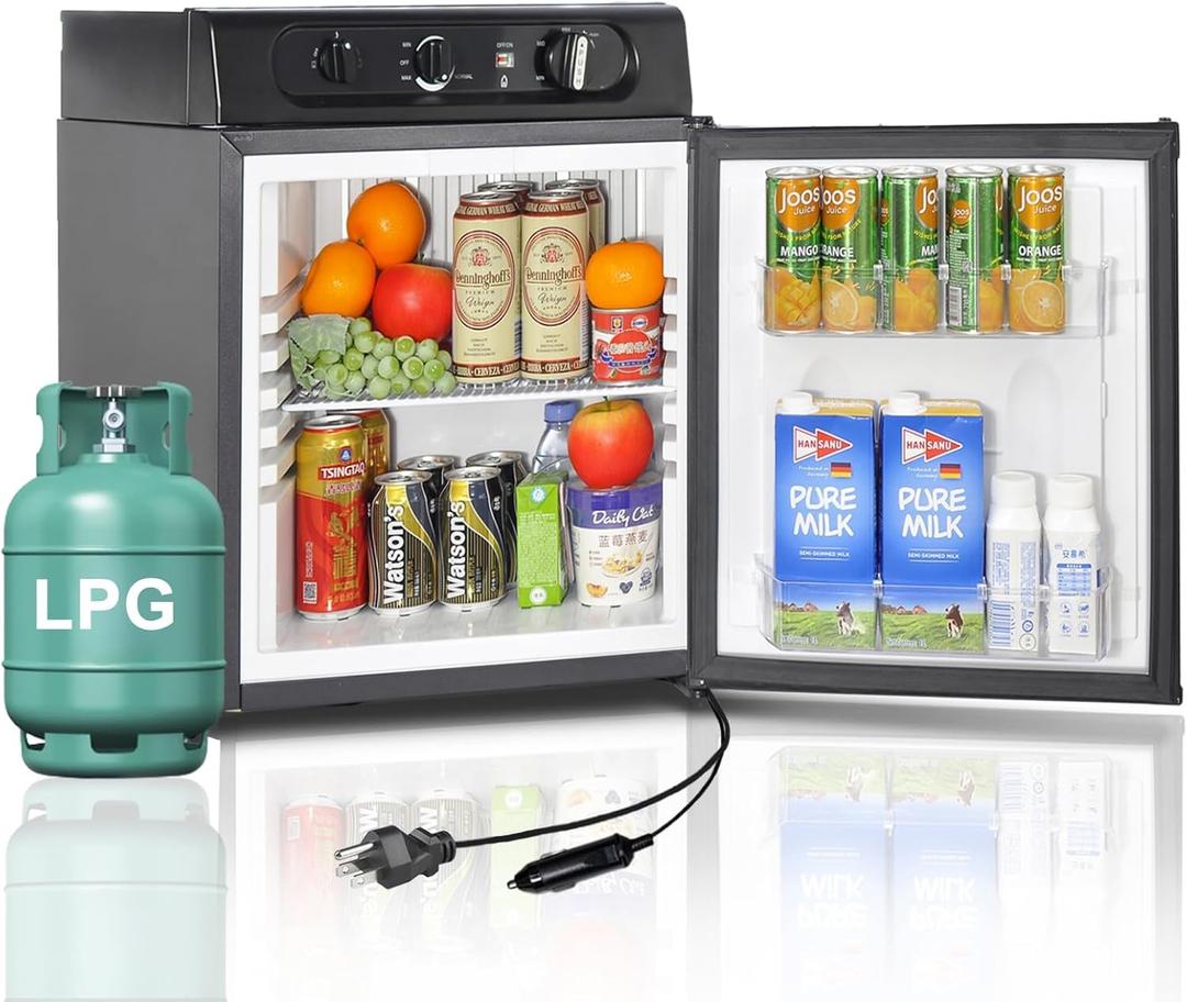 12 Volt RV Refrigerator, 3 Way Gas Refrigerator,1.4 cu.ft Propane refrigerator 110 Volt/12V/LPG Camping Fridge, 3 Way RV Fridge Silent, Outdoor, RVs, Garages,Trucks,Cabins Use
