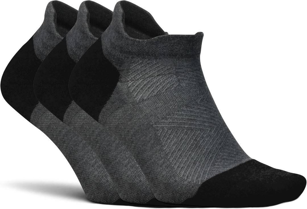 Feetures Elite Max Cushion No Show Tab - Running Socks for Men & Women, Athletic Compression Socks, Moisture Wicking (Black, L)
