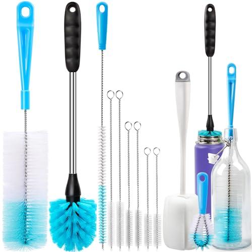 Holikme Bottle Brush Tube Cleaning Lab Set with Long Handle, Cup Cleaner for Washing Narrow Neck Beer Decanter Pipes Lids Sinks Cap Covers, White