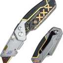 Folding Lock Back Utility Knives, Heavy Duty Folding Box Cutter, Pocket Carpet Cutter Knife Handmade With Clip (Black)