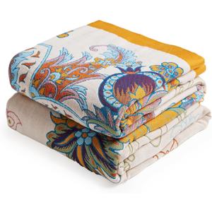 VANJOROY Boho Large Throw Blanket, 100% Organic Cotton Breathable Soft Bed King Throw  Fall Floral Bird Butterfly Farmhouse Decor Blanket for Sofa Couch Chair and Gift. 91" x 98"